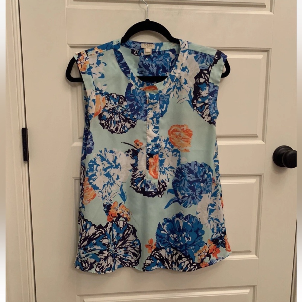 J. Crew Tropical Floral Multicolor button short sleeve blouse Sz 2